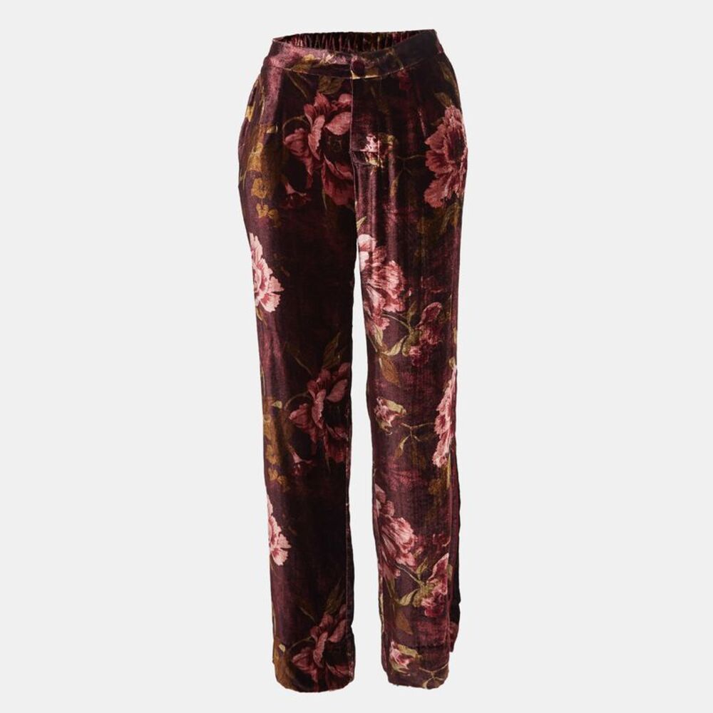 F.r.s For Restless Sleepers Burgundy Floral Print Velvet Pants M